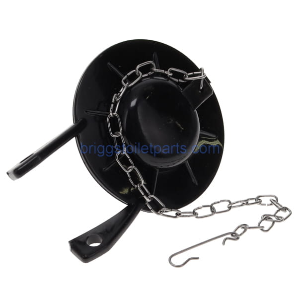 top of the flapper showing the chain and hook that connect to the lever