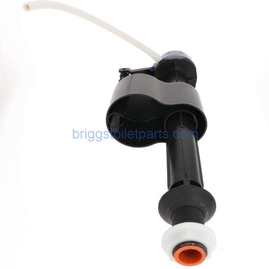 bottom of the fill valve, showing replenish tube, nut, gasket, and the float itself.